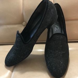 $225 MARC FISHER SPARKLY BLACK LOAFERS COMFY 8.5